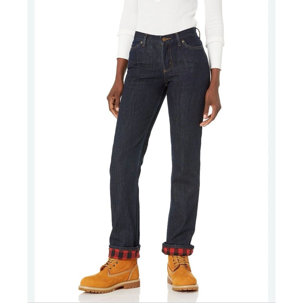 NWT Carhartt Women's Original-Fit Blaine Flannel-Lined Jean Straight Leg $70 14